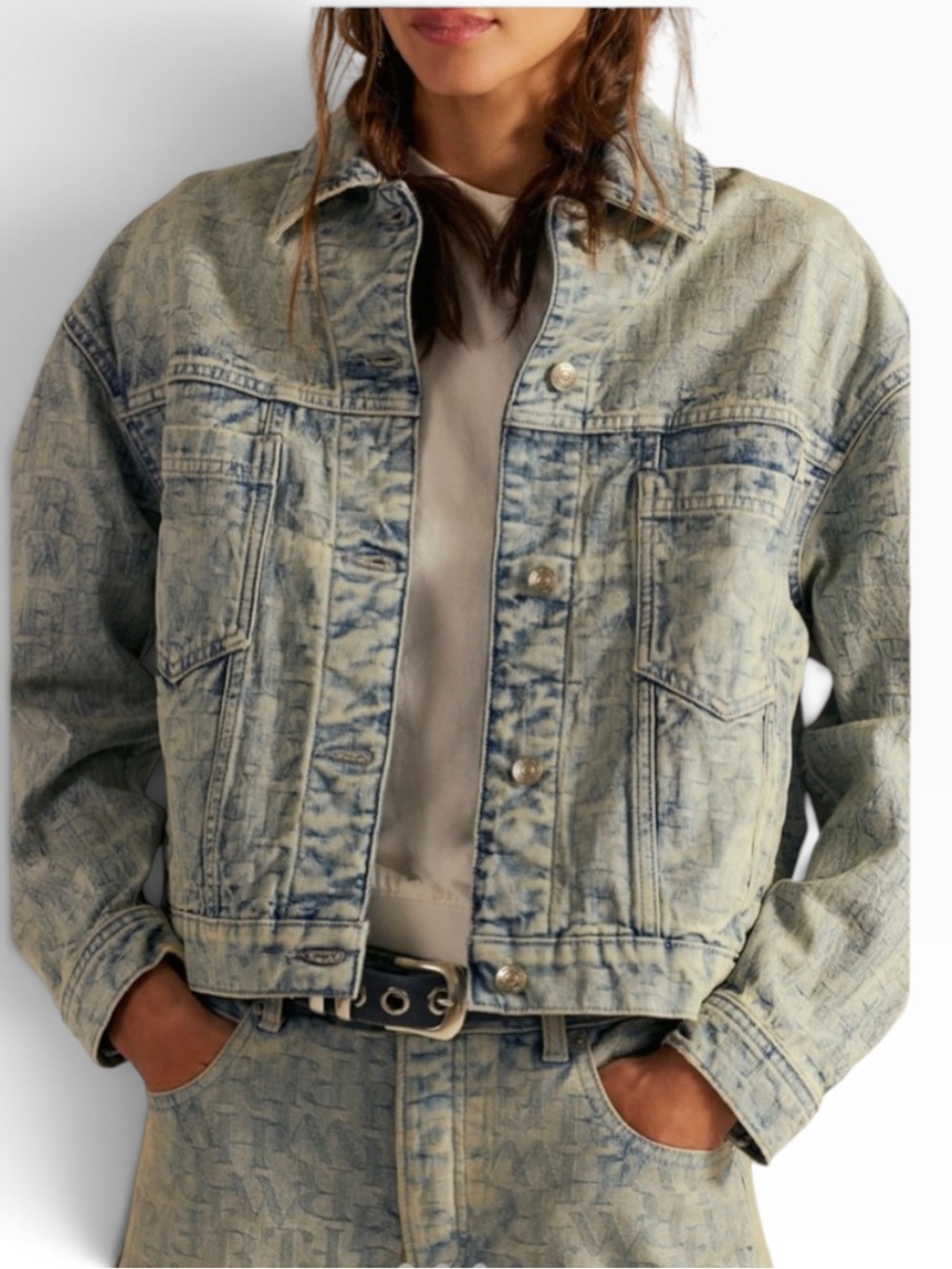 Free People We The Free Alphabet Denim Jacket Light Blue Size S